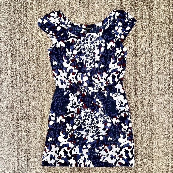 Banana Republic Women Short Sleeve Polyester Blue Multicolor Floral Mini Dress 4 - Picture 1 of 10
